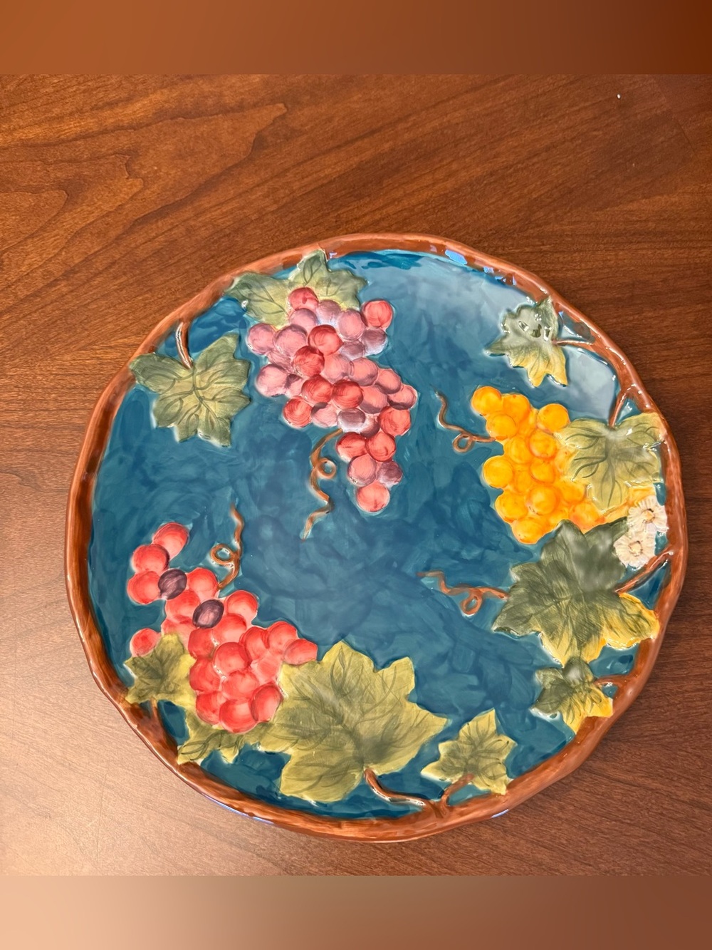 Certified International Vineyard Plates Rich Teal Background By Susan Winget